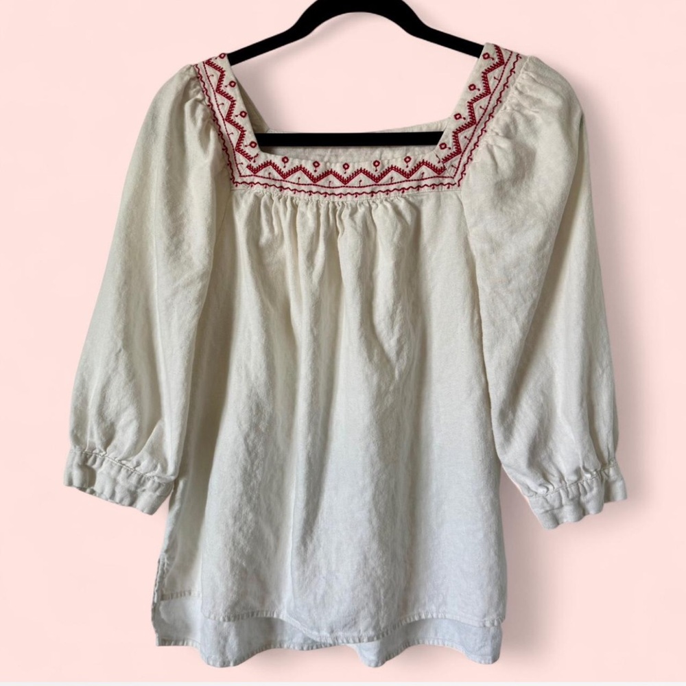 Universal Thread Cream Blouse with Red Embroidery